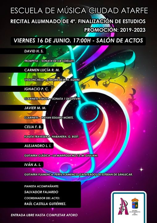 PROGRAMACIÓN de la Escuela de Música – Danza – Teatro y Talleres Artísticos Ciudad Atarfe para junio