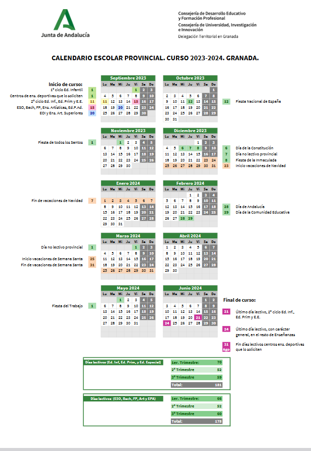 Calendario academico granada 2024